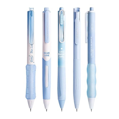 5Pcs Retractable Gel Pen Quick Drying Gel Pen for Kid Student Adult Writing Noting Journaling School Office Supply - color: Blue-solid color