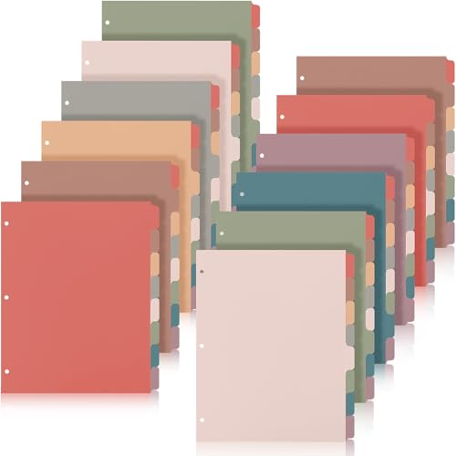 Honoson 12 Sets 8 Tab Dividers for 3 Ring Binders Plastic File 8.5 x 11 Inch Paper Multicolor Page Binder Index Dividers for School Office(Vintage Color) - color: Vintage Color