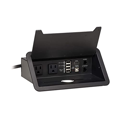 Tripp Lite in-Desk 2-Outlet Power + 5-USB Charging Dock - Phone, Ethernet & HDMI Ports for Cable Management - 4 USB-A & 1 USB-B Ports, Hinged Door, 10 ft Cord, (PS222DATAM)