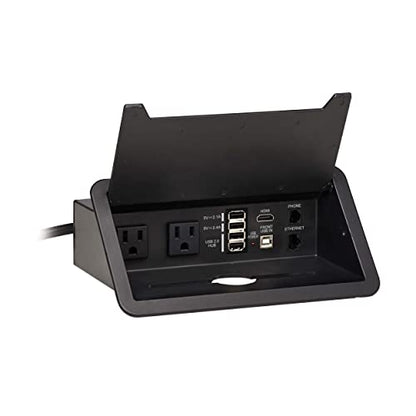 Tripp Lite in-Desk 2-Outlet Power + 5-USB Charging Dock - Phone, Ethernet & HDMI Ports for Cable Management - 4 USB-A & 1 USB-B Ports, Hinged Door, 10 ft Cord, (PS222DATAM)
