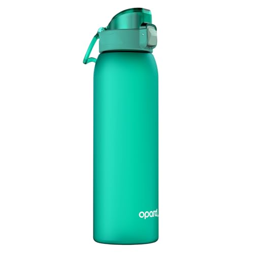 Opard Zip 32oz Plastic Water Bottle Dishwasher Safe, Leakproof Flip-Top Lid, BPA Free Tritan, Wide Mouth Reusable Sports Water Bottle for Gym Hiking Commuting Outdoor Travel and School - color: Louise Turquoise, style: 32 Ounces