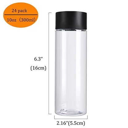 zmybcpack 24 Pack 10 OZ (300 ml) Clear PET Plastic Juice Bottles with Black Lids - Plastic Smoothie Bottles Ideal for Juice, Milk, Homemade Beverages - size: 10 OZ 24 pack (black lids)