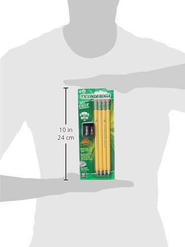 My First Ticonderoga Primary Size #2 Beginner Pencils, Pre-Sharpened, 4 Pencils with Bonus Sharpener, Yellow (33309)