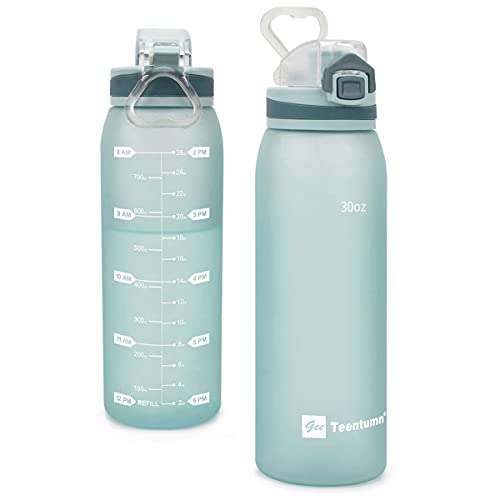 Time Marker Water Bottle Gym, 30oz Large Durable Bottle for Workout Sport Travel Water Tracker (Pack of 1) - color: Mint Green