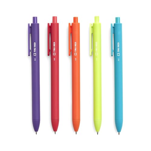 TRU RED Retractable Gel Pens, Fine Point 0.5mm, Assorted Ink Colors, 5 Pack – TRU RED Quick‑Dry Pens for Precise Writing - color: Assorted, size: 5 Pack, style: Fine Point