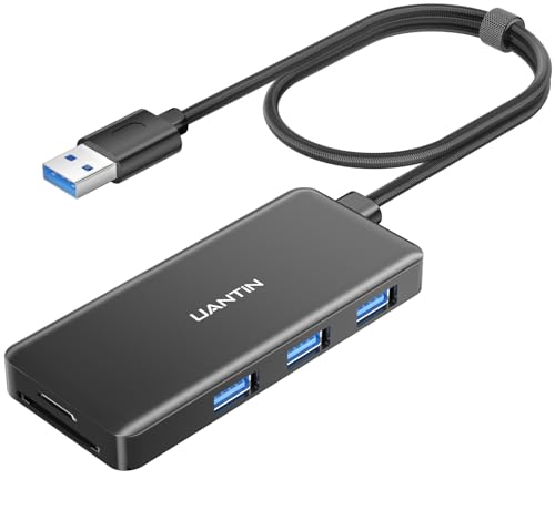 UANTIN USB Hub for Laptop | 5-Port USBA Splitter with 3*USB-A 3.0 and SD/TF Card Reader 2FT Braided Nylon Cable, Multi-Port USB Extender for PC, MacBook, Mac mini, Surface, Desktop