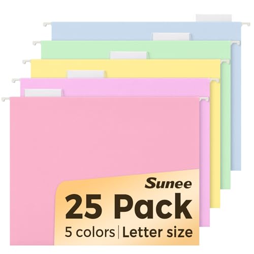 SUNEE 25 Pack Hanging File Folders, Bright Folders, Hanging File Folders Letter Size with 1/5-cut Tabs, Stay Organized for Your Home and Office Bulk File and Documents - color: Soft Colors