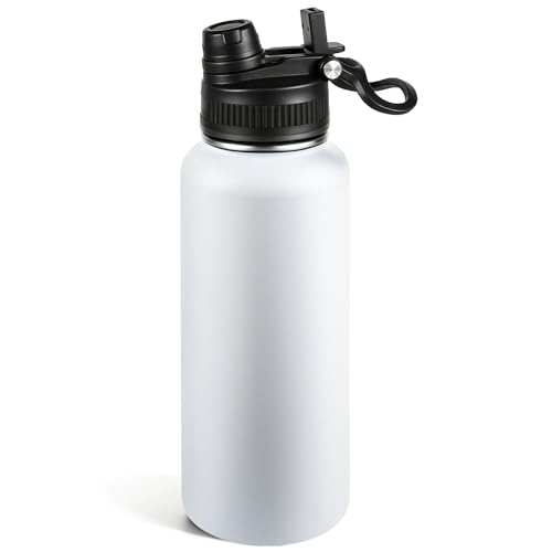 40oz Insulated Stainless Steel Water Bottle 2-in-1 Leak-Proof Sip & Straw Lid with Handle, Double Wall Vacuum Insulated Travel Mug for Sports, Commute, Office, White, 1 Pack - color: White, size: 40 Ounces