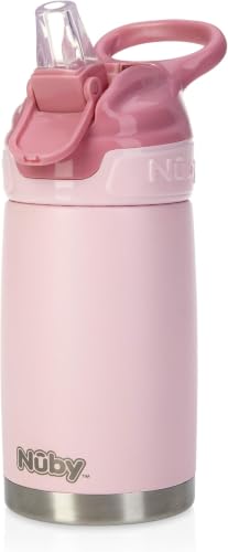 Nuby Thirsty Kids No Spill Flip-It Reflex Stainless Steel Travel Cup or Water Bottle - 10 Oz - 18+ Months - Pink - Back to School Essentials,(Pack of 12) - size: 10.1 Ounces (Pack of 12), style: Pink