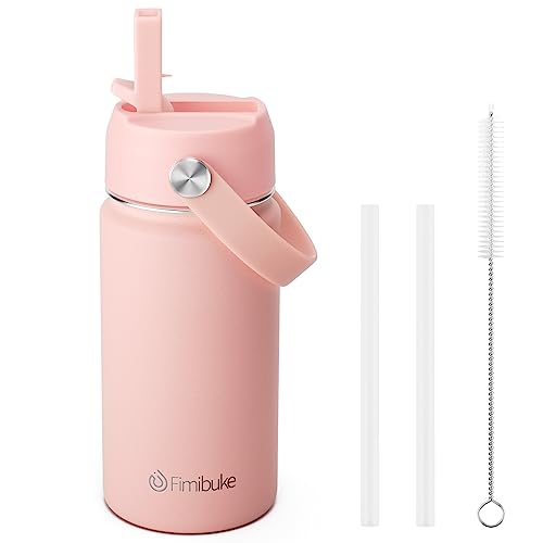 Fimibuke Kids Insulated Water Bottle, 14oz BPA FREE 18/8 Stainless Steel Travel Tumbler Double Wall Vacuum Leak Proof Kids Cup with Straw Metal Water Bottle for School Boys Girls(1 Pack, Blush) - color: B12. Blush