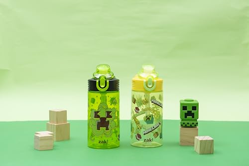 Zak Designs Minecraft Sage Kids Water Bottle For School or Travel, 16oz Durable Plastic Water Bottle With Straw, Handle, and Leak-Proof, Pop-Up Spout Cover, 2-Pack Set (Creeper) - color: Minecraft (Creeper)
