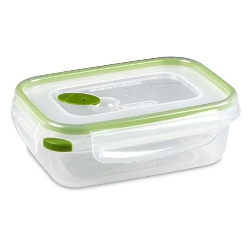 Sterilite Ultra-Seal 3.1 Cup Rectangle, Airtight Food Storage Container, Latching Lid, Microwave and Dishwasher Safe, Clear With Green Gasket, 6-Pack