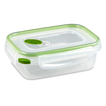 Sterilite Ultra-Seal 3.1 Cup Rectangle, Airtight Food Storage Container, Latching Lid, Microwave and Dishwasher Safe, Clear With Green Gasket, 6-Pack