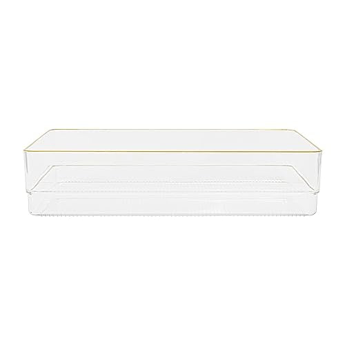 Martha Stewart Kerry Plastic Stackable Office Desk Drawer Organizers, 12" x 6", 3 Pack, with Gold Trim - size: 12" x 6"