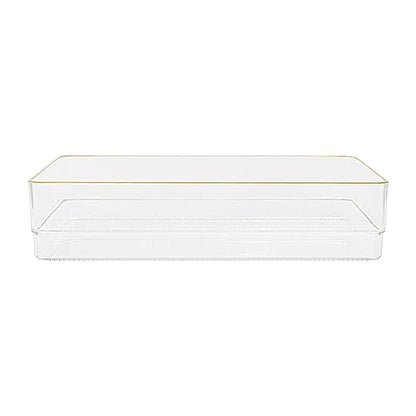 Martha Stewart Kerry Plastic Stackable Office Desk Drawer Organizers, 12" x 6", 3 Pack, with Gold Trim - size: 12" x 6"