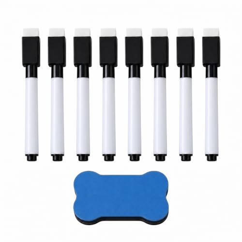 Magnetic Dry Erase Markers with Erasers, 8 Pack Black Whiteboard Markers with Flexible Tips, Quick Dry Low Odor Ink, Magnetic Caps and 1 Magnetic Whiteboard Erasers for Office, Classroom, Fridge - color: Black