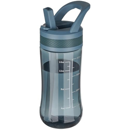 14oz Clear Kids Water Bottle with Straw Lid, BPA-Free Tritan, Measurement Scale, Sturdy Handle Wide Mouth Leak-proof Reusable Plastic Bottle for Boy& Girls, Back to School(Dark blue) - color: Dark blue