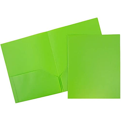 JAM PAPER Plastic 2 Pocket POP Folders - Durable School Folders - Lime Green - 6/Pack - color: Lime Green, size: 6 Per Pack