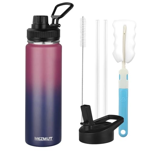 MEZMUT 18oz Insulated Water Bottle with Straw&3 Lids Stainless Steel Water Bottles Kids Metal Cups Water Bottle Cup for School Vacuum Insulated Bottles Leak-Proof Travel Cup (Gradient Red Blue) - color: Red Blue, size: 18 Ounces
