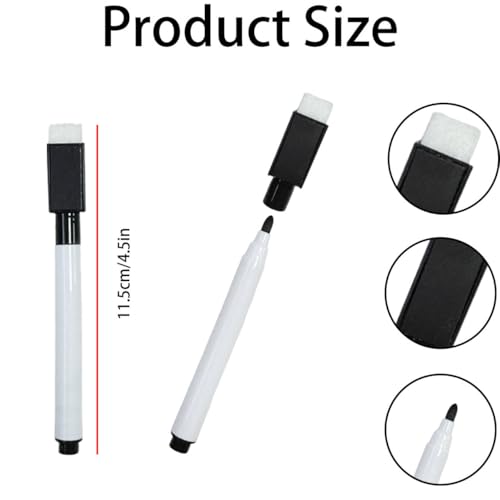 25PCS Black Magnetic Mini Dry Erase Markers, 4.5 Inch Mini Whiteboard Marker Pens with Eraser Cap, Low Odor Fine Tip for School, Office, and Business Use