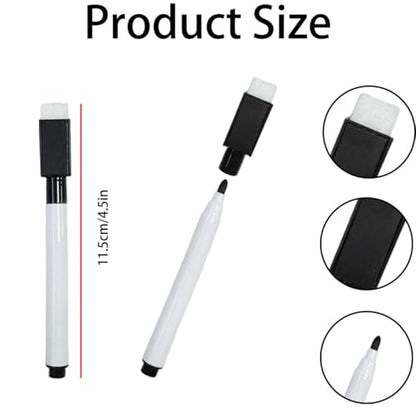 25PCS Black Magnetic Mini Dry Erase Markers, 4.5 Inch Mini Whiteboard Marker Pens with Eraser Cap, Low Odor Fine Tip for School, Office, and Business Use
