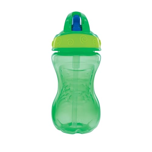 Nuby Flip-It Hard Straw Cups with Vari-Flo Straw - (2 Pack) 10 oz - Spill-Resistant - 12+ Months - Blue/Green - color: Blue & Green