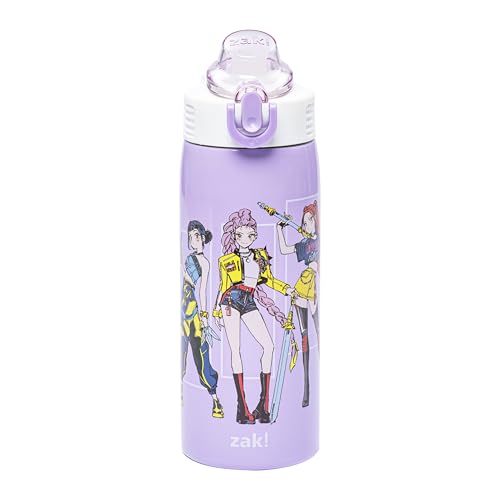 Zak Designs KPop Demon Hunters Sage 19oz Leak-Proof Straw Kids Water Bottle | BPA Free, Insulated Stainless Steel, Cupholder Friendly, Dishwasher Safe, Lid Lock, Handle, For School, Home, Travel - color: KPop Demon Hunters (Rumi, Mira, Zoey)