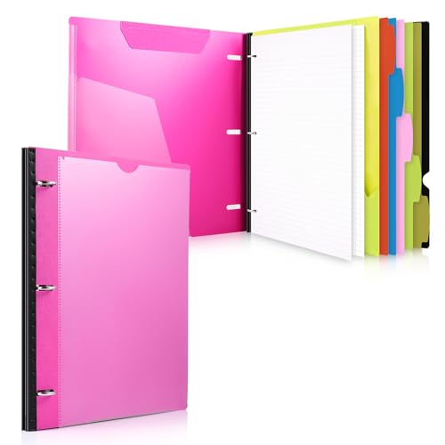 WOT I 1-Pack Telescoping 3 Ring Binder Notebook - Customizable Cover, 5 Dividers & Pocket Folder in One Slim Organizer (60 Sheets Included), Pink - color: Pink, size: 1 Pack