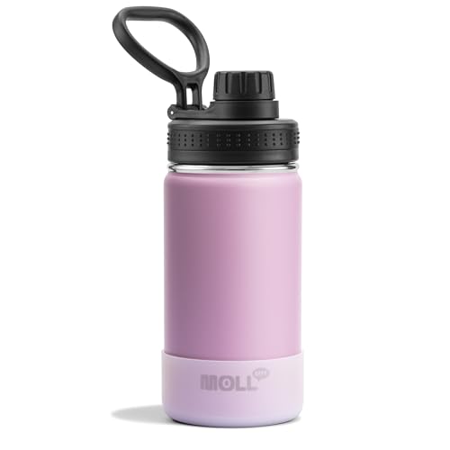 Kids Water Bottle for School 12 oz Stainless Steel Double Wall Vacuum Insulated Water Bottle Leak Proof-Reusable Metal Flask with Silicone Boot for Travel, BPA-Free(Purple Pink) - color: Purple Pink, size: 12 Ounces