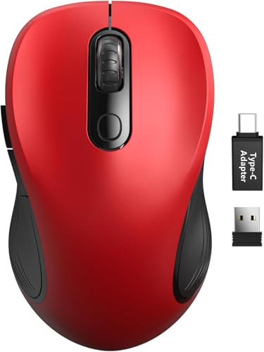 Trueque Wireless Mouse for Laptop, 2.4GHz Ergonomic Computer Mouse with Back & Forward Buttons, 3 Adjustable DPI Levels, 6 Buttons, Optical USB Cordless Mice for Windows PC, M01 (Red) - color: Red, size: 1 Pack
