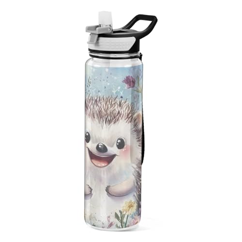 ALAZA Cute Hedgehog Water Bottle with Straw,Leakproof Tritan Clear Sports Water Bottle Kids Water Bottle for School Outdoor Sports Drinking,32 oz - color: Cute Hedgehog, size: Large