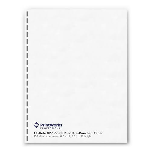 PrintWorks Professional Prepunched Paper, 8.5 x 11, 20 lb, GBC CombBind 19-Hole Punched Report & Presentation Paper, 500 Sheets, White (04328) - size: 20 lb, style: GBC, 19-Hole