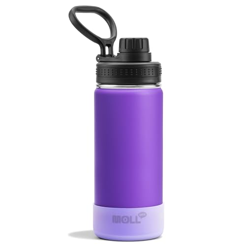 Kids Water Bottle for School 16 oz Stainless Steel Double Wall Vacuum Insulated Sports Water Bottle Leak Proof-Reusable Metal Flask with Silicone Boot for Travel, BPA-Free(Purple) - color: Purple, size: 16 Ounces
