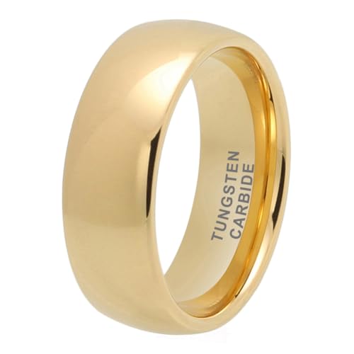 TUTISS 3mm 4mm 5mm 6mm 7mm 8mm 10mm Silver/Gold Tungsten Rings for Men Women Couple Fashion Jewelry Engagement Wedding Bands Domed Polished Comfort Fit - color: 8mm Gold Tungsten