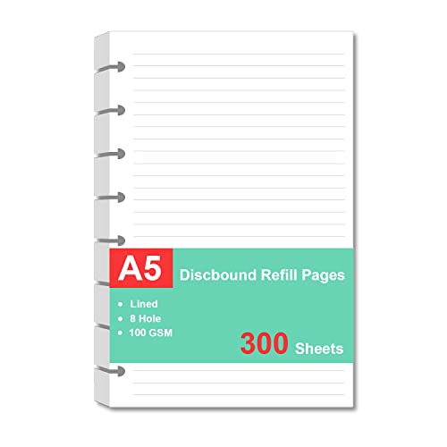 Junior Size Refills Paper, A5 Loose Leaf Paper for TUL Custom Note-Taking System Discbound Notebook Planner Inserts, White, Total 300 Sheets/600 Pages, College Ruled, 5.5 X 8.5 Inch - size: 300 Sheets