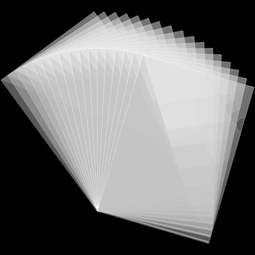 50PCS Clear Plastic Document Folders, Letter/A4 L-Type Project Pockets | 1.4mm Thickness, Copy Safe, Lightweight, Transparent, Project Organization, School, Office, Home Use