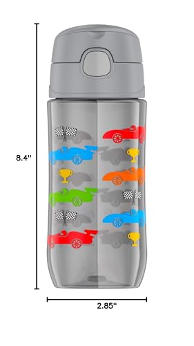 THERMOS FUNTAINER 16 Ounce Stainless Steel Vacuum Insulated Bottle with Wide Spout Lid, Off to the Races - color: Off to the Races