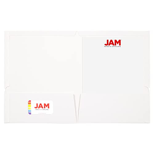 JAM PAPER Laminated Two Pocket Glossy School Folders - Letter Size - High Gloss White - 6/Pack - color: White, size: Pack of 6 Folders