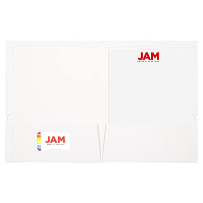 JAM PAPER Laminated Two Pocket Glossy School Folders - Letter Size - High Gloss White - 6/Pack - color: White, size: Pack of 6 Folders