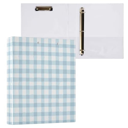 Blue Gingham Round Ring Binders 1.5 Inch 3 Ring Binder with Clipboard Holds 200 Sheets Office Home School - color: Multicolored 1