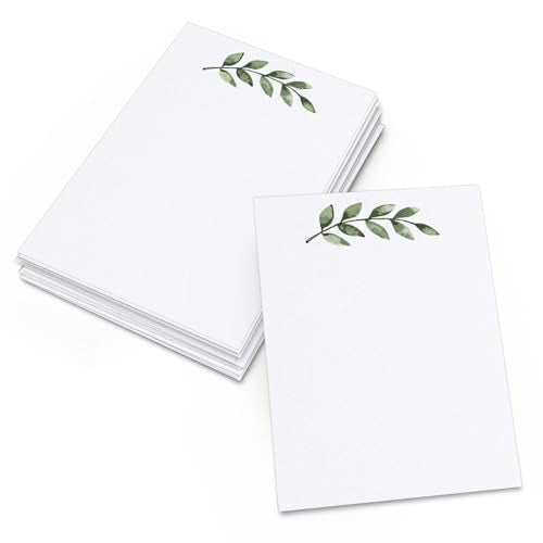 321Done Blank Note Cards, 4x6 Thick Cardstock - Greenery Leaves White Card Stock, Notecards & Stationery for Writing, Stamping, Printing - Made in USA, Set of 50 - No Envelopes - color: Greenery, White, size: 4x6, Vertical