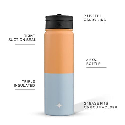 JoyJolt Triple Insulated Water Bottle with Straw Lid AND Flip Lid! 22oz Water Bottle, 12 Hour Hot/Cold Vacuum Insulated Stainless Steel Water Bottle. BPA-Free Leakproof Water Bottles - Thermos Bottle - color: Orange/Blue, size: 22 Ounces