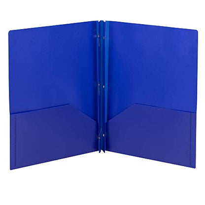 Smead Poly Two-Pocket Folder, Three-Hole Punch Prong Fasteners, Letter Size, Blue, 3 per Pack (87731) - color: Blue