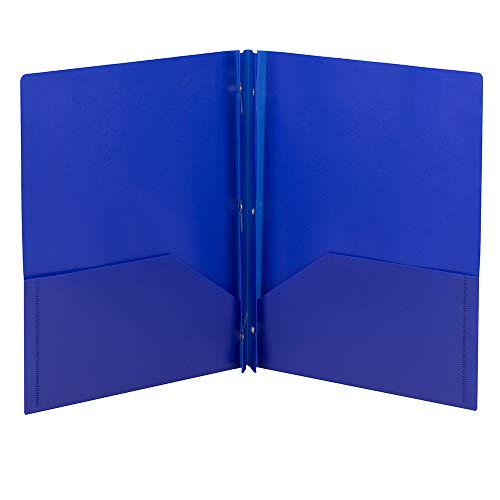 Smead Poly Two-Pocket Folder, Three-Hole Punch Prong Fasteners, Letter Size, Blue, 3 per Pack (87731) - color: Blue
