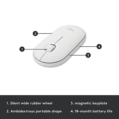 Logitech MK470 Slim Compact Wireless Keyboard and Mouse Combo - Off White | Compact low-profile quiet keyboard with number pad, slim ambidextrous quiet mouse with 3 non-customizable buttons, Windows PC - color: Off White