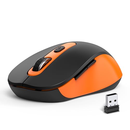 Wireless Mouse for Laptop, PC, Chromebook, Mac, MacBook, Silent Mouse with USB Nano Receiver, Side Button, 2400 DPI, Anti Slip Roller, 6 Button Ergonomics Cordless Computer Mice - Black Orange - color: AT258-Orange & Black