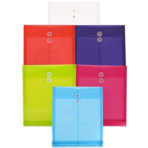JAM PAPER Plastic Envelopes with Button & String Tie Closure - Letter Open End - 9 3/4 x 11 3/4 - Assorted Colors - 6/Pack - color: Assorted, size: Letter