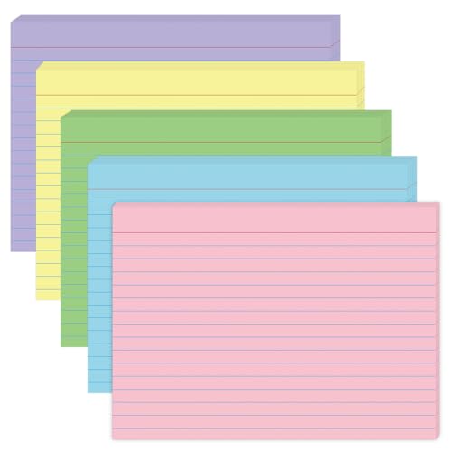 5x7 Colored Index Cards, 100 Pack Heavy 160gsm Flash Cards for Studying — College Ruled & Blank Back, 5 Assorted Colors Thick Study Cards for Nursing School, MCAT & Exam Prep - color: Colored