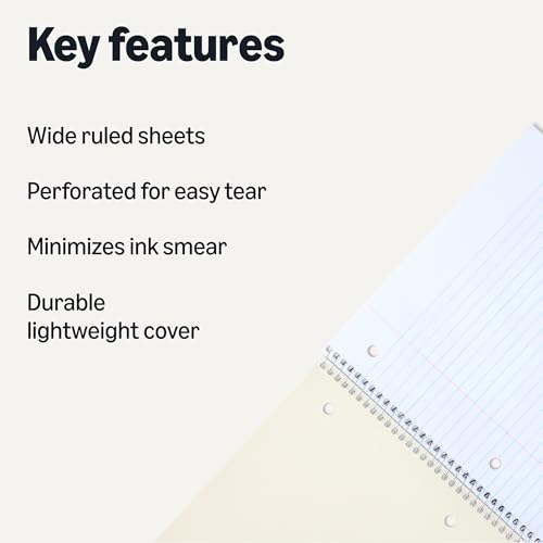 Amazon Basics Wide-Ruled Spiral Notebooks, 8" x 10-1/2", 70 Sheets, Black, 2-Pack - color: Black, style: Wide Ruled 2-pack
