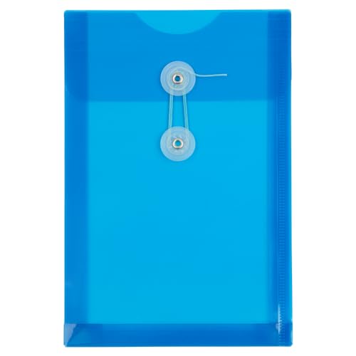 JAM PAPER Plastic Envelopes with Button & String Tie Closure - 6 1/4 x 9 1/4 - Blue - 12/Pack - color: Blue, size: 6 x 9